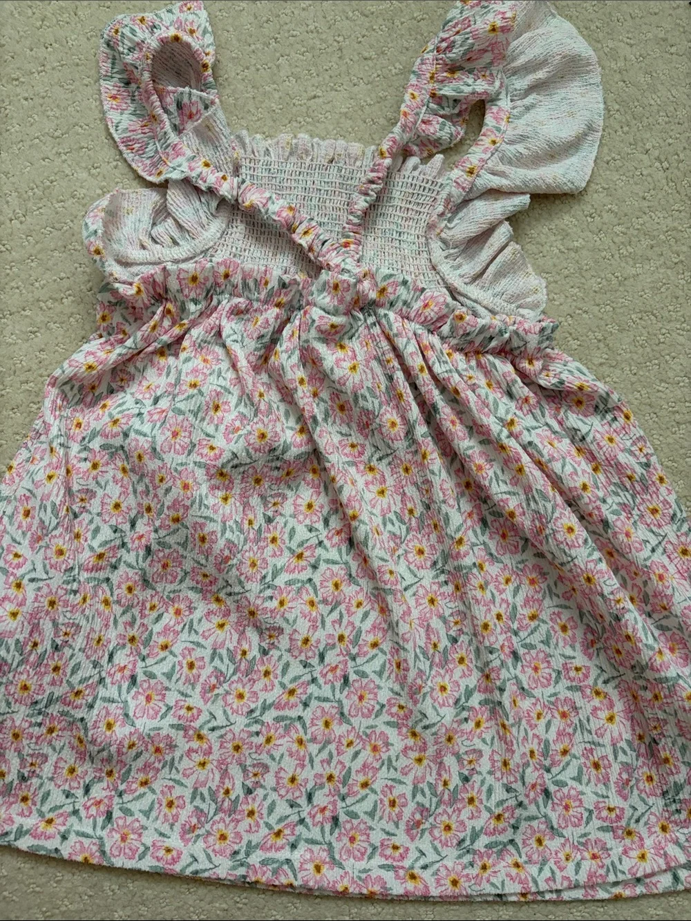 Zara Pink Floral Smocked Ruffle Dress
